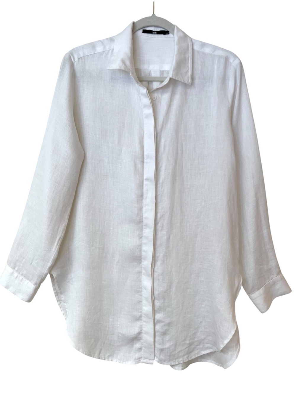 Jarbo White Linen Shirt Size 1 Button-Front Blouse Long Sleeve Tunic Minimalist